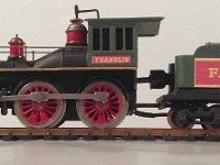 HO Reproduction Franklin Locomotive - The stack is the same in appearance as the stack used on the production model, but is machined from Delrin.  The original stack was brass.  It should be noted that this stack is different from the funnel stack found on S gauge models.  Also, the drive connection to the motor in the tender uses a ball/socket drive, rather than a rubber shaft.